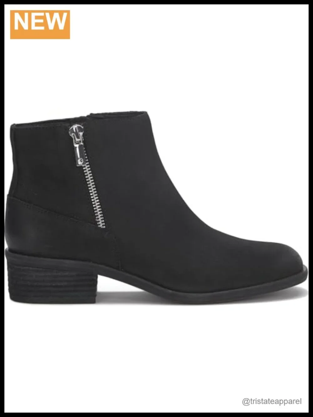 Women's Nubuck Leather Ankle Bootie Boots with Stacked Heel Almond Toe Zip